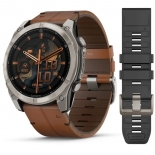 Garmin fenix 8 51mm AMOLED Sapphire, titanium, gesztenyebarna b�rsz�jjal + grafitsz�rke szilikon sz�jjal
